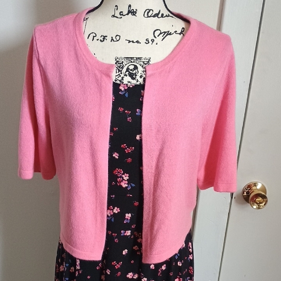 croft & barrow Sweaters - Pink Knit Shrug with 3/4 Sleeves